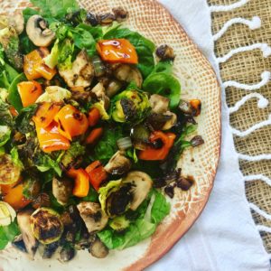 Roasted Veggie Salad with Onion Balsamic Dressing